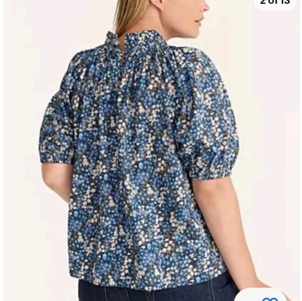 J. Crew Liberty Print Short Puff Sleeve Blue Floral Blouse Top Size XS